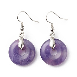 Amethyst Natural Amethyst Donut Dangle Earrings, Platinum Plated Brass Jewelry for Women, Cadmium Free & Lead Free, 41mm, Pin: 0.6mm