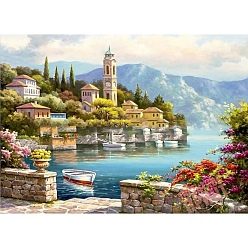 Building DIY Scenery Theme Diamond Painting Kits, Including Canvas, Resin Rhinestones, Diamond Sticky Pen, Tray Plate and Glue Clay, Building Pattern, 200x300mm