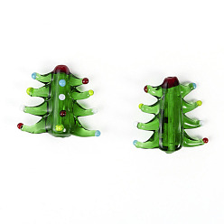Vert Perles lampwork, perles au chalumeau, faits à la main, arbre de Noël de dessin animé, verte, 21x19.5x7.2mm, Trou: 1mm