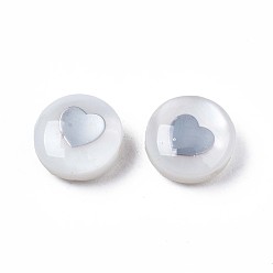 Platine Perles de coquillages naturels d'eau douce, avec des ornements en laiton, plat et circulaire avec coeur, platine, 8x4~5mm, Trou: 0.6mm