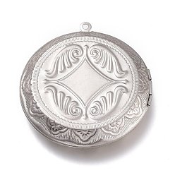 Stainless Steel Color 316 Stainless Steel Locket Pendants, Flat Round, Stainless Steel Color, 48x44.5x9.5mm, Hole: 1.8mm, Inner Diameter: 29.5mm