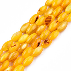 Orange Natural Freshwater Shell Beads Strands, Dyed, Rice, Orange, 7.5x4mm, Hole: 0.8mm, about 51~52pcs/strand, 14.96 inch~15.16 inch(38~38.5cm)