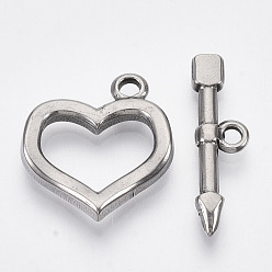 Stainless Steel Color 304 Stainless Steel Toggle Clasps, Heart, Stainless Steel Color, Heart: 20x18x3mm, Hole: 2mm, Bar: 23.5x7x3mm, Hole: 1.8mm