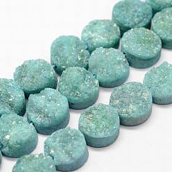 Turquoise Electroplated Natural & Dyed Druzy Agate Bead Strands, Grade AB, Flat Round, Turquoise, 10x5~8mm, Hole: 1mm, about 20pcs/strand, 8.07 inch