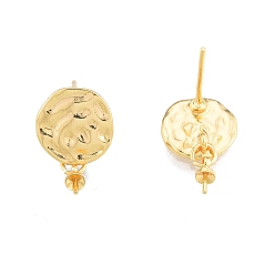 Real 18K Gold Plated Brass Stud Earring Findings, with 925 Sterling Silver Pins, for Half Drilled Bead, Flat Round, Real 18K Gold Plated, 18mm, Pin: 0.8mm and 0.6mm(for half drilled bead)