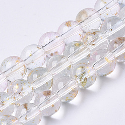 Lavender Blush Transparent Spray Painted Glass Bead Strands, with Golden Foil, Round, Lavender Blush, 6~7mm, Hole: 1.2~1.5mm, about 65~67pcs/Strand, 14.76 inch~15.12 inch(37.5~38.4cm)