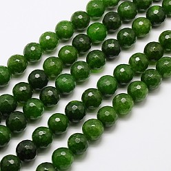 Dark Green Natural Malaysia Jade Bead Strands, Faceted Round Dyed Beads, Dark Green, 12mm, Hole: 1mm, about 30pcs/strand, 14.5 inch