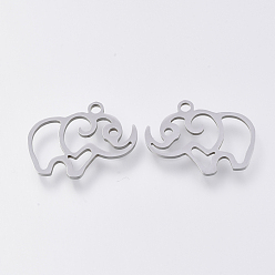 Stainless Steel Color 201 Stainless Steel Charms, Laser Cut Pendants, Elephant, Stainless Steel Color, 14x18x1mm, Hole: 1.4mm