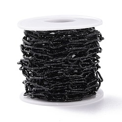 Electrophoresis Black 304 Stainless Steel Paperclip Chains, Faceted, with Spool, Unwelded, Electrophoresis Black, 17x7x1.5mm, about 16.40 Feet(5m)/Roll