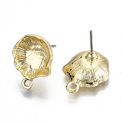 Light Gold Rack Plating Alloy Stud Earring Findings, Cadmium Free & Nickel Free & Lead Free, with Steel Pins and Loop, Flower, Light Gold, 17x14mm, Hole: 1.6mm, Pin: 0.7mm