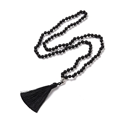 Lava Rock Tassel Pendant Necklaces, with Natural Lava Rock Beads, Buddha Head, 31.1 inch~33 inch(79~84cm)