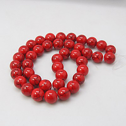 Rouge Perles synthétiques turquoise brins, teint, ronde, rouge, 6mm, Trou: 1mm, Environ 66 pcs/chapelet, 15.7 pouce