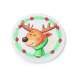 Ciervo Colgantes de acrílico de navidad, encanto, plano y redondo, ciervo, 38x2 mm, agujero: 1.3 mm