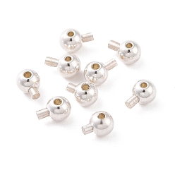 Silver 925 Sterling Silver Stopper Beads, Round, Silver, 4x3mm, Hole: 0.8mm, Pin: 1mm