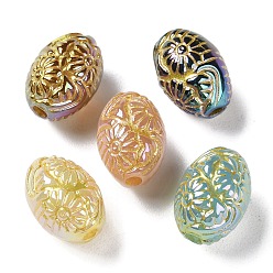Mixed Color Golden Metal Enlaced Opaque Acrylic Beads, Oval, Mixed Color, 13.5x10mm, Hole: 2mm