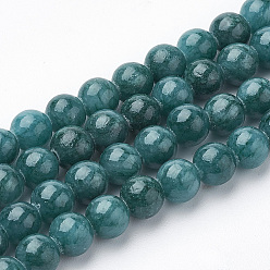 Teal Natural Dyed Yellow Jade Gemstone Bead Strands, Round, Teal, 8mm, Hole: 1mm, about 50pcs/strand, 15.7 inch