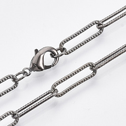 Bronze Fabrication de collier de chaîne de trombone texturé en laiton, avec fermoir pince de homard, gris anthracite, 18.5 pouce (47 cm), lien: 15.5x4.5x1 mm
