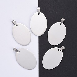 Stainless Steel Color 304 Stainless Steel Pendants, Manual Polishing, Blank Stamping Tags, Oval, Stainless Steel Color, 36x25x1.8mm