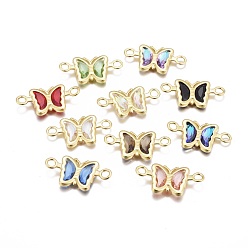 Mixed Color Faceted Glass Links Connectors, with Golden Tone Brass Claw Connector Settings, Butterfly, Mixed Color, 14.5x27.5x3.5mm, Hole: 3mm