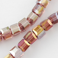 Pale Violet Red Electroplate Glass Beads Strands, AB Color Plated, Faceted, Cube, Pale Violet Red, 4x4x4mm, Hole: 1mm, about 100pcs/strand, 17 inch