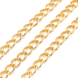 Golden Oxidation Aluminum Cuban Link Chains, Unwelded, with Spool, Golden, 9.5x7x1.5mm, about 98.43 Feet(30m)/Roll