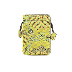 Желто-Зеленый Тканевые сумки в китайском стиле с пейзажным принтом, мешочки на шнурке для хранения украшений, прямоугольные, желто-зеленый, 15x10 см