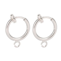 Silver Brass Clip-on Hoop Earring Findings, for Non-pierced Ears, Cadmium Free & Lead Free, Silver, 15.5x11x1.5~4.5mm, Hole: 1.8mm
