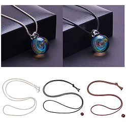 Colorful DIY Pendant Necklaces Making, with Handmade Lampwork Pendants, Spray Painted Cowhide Leather Cords, Brass Snake ChainMaking and Plastic and Cardboard Jewelry Box, Colorful, 27~28x20~21x19~20mm