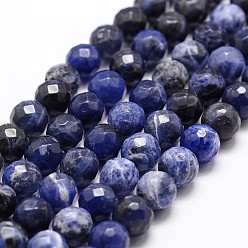 Sodalite Sodalites naturelles brins de perles, Grade a, facette, ronde, bleu, 8mm, Trou: 1mm, Environ 44 pcs/chapelet, 14.9 pouces ~ 15.1 pouces