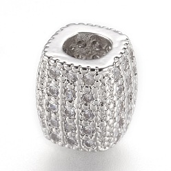 Real Platinum Plated Brass Micro Pave Cubic Zirconia Beads, Real Platinum Plated, Cuboid
, 7x6x6mm, Hole: 2.5mm