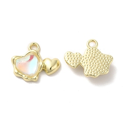 Golden Alloy Pendant, with Glass, Lead Free & Cadmium Free, Heart Charm, Golden, 14x17x4mm, Hole: 2mm