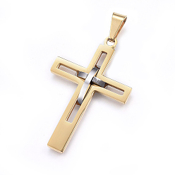 Golden & Stainless Steel Color 304 Stainless Steel Pendants, Cross, Golden & Stainless Steel Color, 45x29x4mm, Hole: 8x5mm