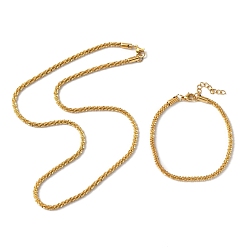 Oro Chapado de iones (ip) 304 pulseras y collares de cadena de eslabones de acero inoxidable, conjunto de joyas para hombres mujeres, dorado, 17-3/4 pulgada (45 cm), 6-3/4 pulgada (17.3 cm), 2 PC / sistema