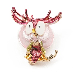 Deep Pink Alloy Enamel Brooch Pin, Owl, Deep Pink, 37.5x36x21.5mm