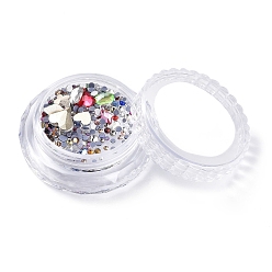 Colorido Kits de accesorios de decoración de uñas, incluyendo cabujones de diamantes de imitación de vidrio, fornituras de hierro, cabujones acrílicos, colorido, 2~14.5x2~12x3.5~5 mm, cuadro: 44x16 mm