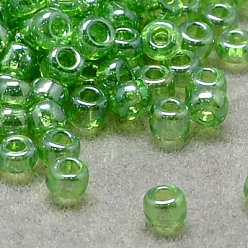 Lime Green 12/0 Grade A Round Glass Seed Beads, Transparent Colours Lustered, Lime Green, 12/0, 2x1.5mm, Hole: 0.3mm