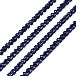 Midnight Blue Electrophoresis Iron Twisted Chains, Unwelded, with Spool, Solid Color, Oval, Midnight Blue, 3x2.2x0.6mm