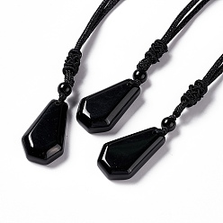 Obsidian Natural Obsidian Hexagon Pendant Necklace with Nylon Cord, Gemstone Jewelry for Men Women, 25.20 inch(64cm)
