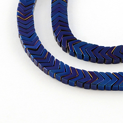 Blue Plated Electroplate Non-magnetic Synthetic Hematite Bead Strands, Arrowhead, Blue Plated, 4.5x7.8x3mm, Hole: 1mm, about 167pcs/strand, 16.1 inch