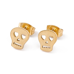 Golden 304 Stainless Steel Tiny Hollow Out Skull Stud Earrings for Women, Golden, 8x7mm, Pin: 0.6mm