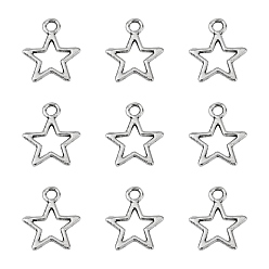 Silver Tibetan Style Alloy Charms, Star, Silver Color Plated, Lead Free & Cadmium Free, 14.5x12x1mm, Hole:2mm