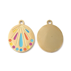 Real 18K Gold Plated Ion Plating(IP) 316L Surgical Stainless Steel Pendants, with Enamel, Oval Charm, Real 18K Gold Plated, 20x15.5x1.2mm, Hole: 1.8mm