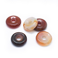 Saddle Brown Natural Agate Pendants, Dyed & Heated, Donut/Pi Disc, Saddle Brown, Donut Width: 8.8~9mm, 24~25x6~7.5mm, Hole: 6.5~7mm