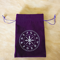 Púrpura Bolsa de almacenamiento de cartas de tarot, tarot de terciopelo mochilas de cuerdas, rectángulo con patrón de constelación, púrpura, 18x13 cm