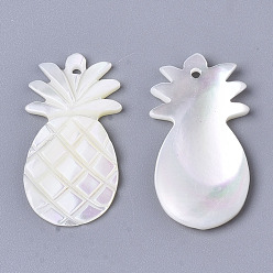 Seashell Color Natural White Shell Mother of Pearl Shell, Pineapple, Seashell Color, 25x13~14x2mm, Hole: 1.2mm