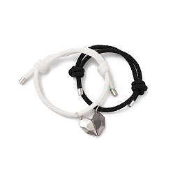 White 2Pcs 2 Color Magnet Alloy Matching Heart Charm Bracelets Set, Adjustable Couple Bracelets for Best Friends Lovers, White, Inner Diameter: 1-1/2~3 inch(3.7~7.6cm), 1Pc/color