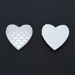 Creamy White ABS Plastic Imitation Pearl Cabochons, Heart with Fish Scale Pattern, Creamy White, 17x17x3~4mm