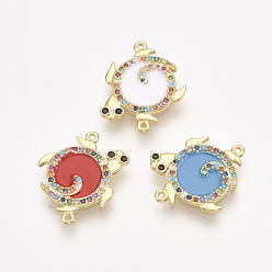 Mixed Color Brass Micro Pave Cubic Zirconia Links, with Enamel, Tortoise, Golden, Mixed Color, 20.5x17.5x1.5mm, Hole: 1mm