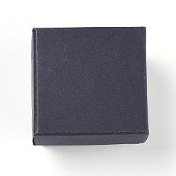 Черный Крафт-бумага картон ювелирные коробки кольца, квадратный, с губкой внутри, чёрные, 5.1x5.1x3.2 см
