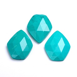 Dark Turquoise Dyed Faceted Natural Howlite Cabochons, Dark Turquoise, 31x23x6mm